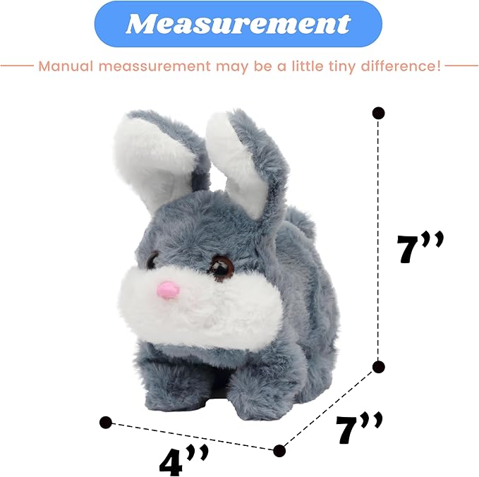 Hopearl Hopping Chubby Rabbit Interactive Electronic Pet Plush Bunny Toy with Sounds and Movements Animated Walking Wiggle Ears Twitch Nose Gift for Toddlers Birthday, Gray, 7''