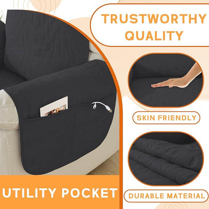 XINEAGE 100% Waterproof Recliner Chair Covers with Elastic Straps, Nonslip Reclining Couch Covers Washable Recliner Couch Cover with Pockets Furniture Protector for Pets Dogs (Black, 23")