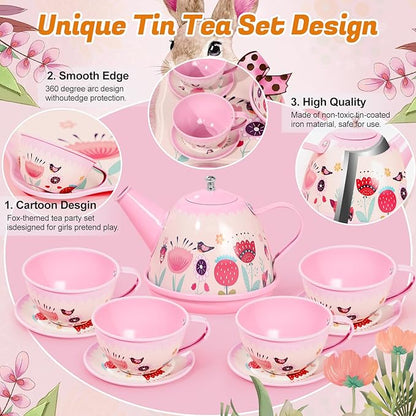 Tea Party Set for Little Girls, 49PCS Princess Tea Time Toys Including Tea Set Dessert Carrying Case, Kids Kitchen Pretend Playset, Montessori Toys for Toddlers 3 - 8 Year Old Girl Birthday Gifts
