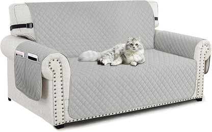 XINEAGE Loveseat Sofa Cover Waterproof Couch Covers for 2 Cushion Couch, Soft Washable Slipcover with Pockets & Non-Slip Elastic Straps, Thick Furniture Protector (Loveseat, Light Grey)