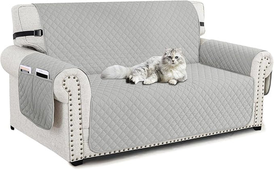 XINEAGE Loveseat Sofa Cover Waterproof Couch Covers for 2 Cushion Couch, Soft Washable Slipcover with Pockets & Non-Slip Elastic Straps, Thick Furniture Protector (Loveseat, Light Grey)