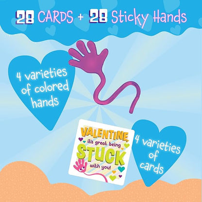 Peaceable Kingdom Valentines Cards for Kids Classroom, Set of 28 Valentines Day Gifts - Sticky Hands