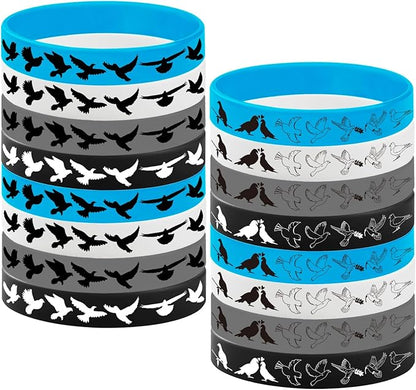 24PCS Pigeon Silicone Bracelets Party Favors -Bird Themed Rubber Bracelet Party Supplies Decorations Birthday Baby Shower Party