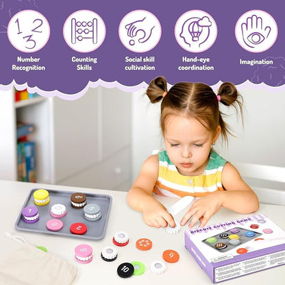 Upltowtme Wooden Cookie Play Food Set for Kids Number Counting and Matching Game Pretend Play Slice Biscuit Play Kitchen Accessories Age 3+ Montessori Learning Toy Food Game Birthday Gifts