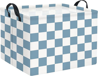 HIYAGON Rectangular Kids Basket Baby Girl Basket Fabric Storage Bin Organizer Box Room Decor(Blue Checkered)