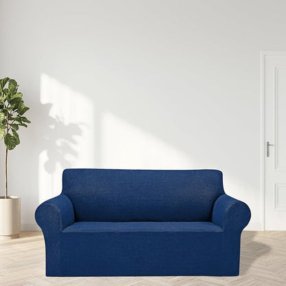 2025 New Stretch Loveseat Sofa Slipcovers Couch Cover for 2 Cushion Furniture Protector Sofa Covers with Elastic Bottom Jacquard Fabric Small Checks for Pets, Kids - Classic Blue