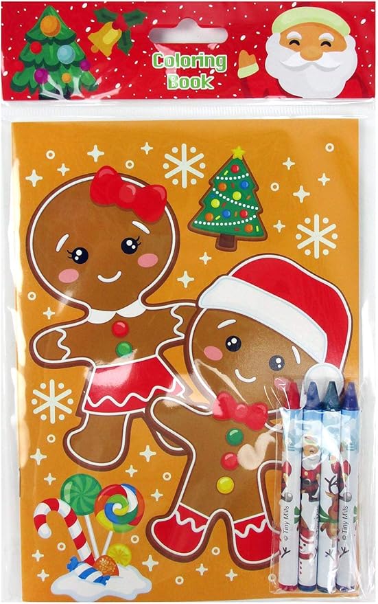TINYMILLS Christmas Holidays Coloring Book Crayon Set for Kids Party Favors with 12 Coloring Books and 48 Crayons for Christmas Goody Bag Stuffers For Kids Holiday Party Gift Rewards Carnival Prizes