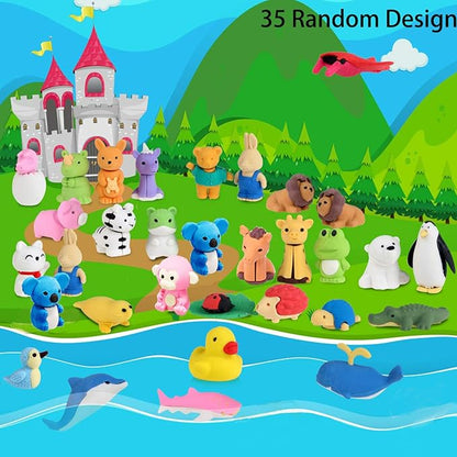 URSKYTOUS 35Pcs Animal Erasers Desk Pets for Kids Animal Pencil Erasers Bulk Puzzle Eraser Toys Gifts for Classroom Prizes,Game Reward,Treasure Box,Easter Egg Fillers,Goodie Bag Stuffers,Party Favors