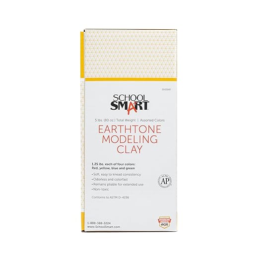 School Smart Modeling Clay for School and Home Use, Permanently Soft Design, 5 Pounds, Assorted Earthtone Colors