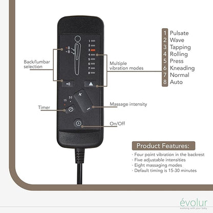 Evolur Raleigh Glider with Massager in Charcoal, Upholstered Plush Seating 360° Swivel Glider Rocking Chair, FSC Certified, Greenguard Gold & JPMA Certified Nursery Glider Recliner
