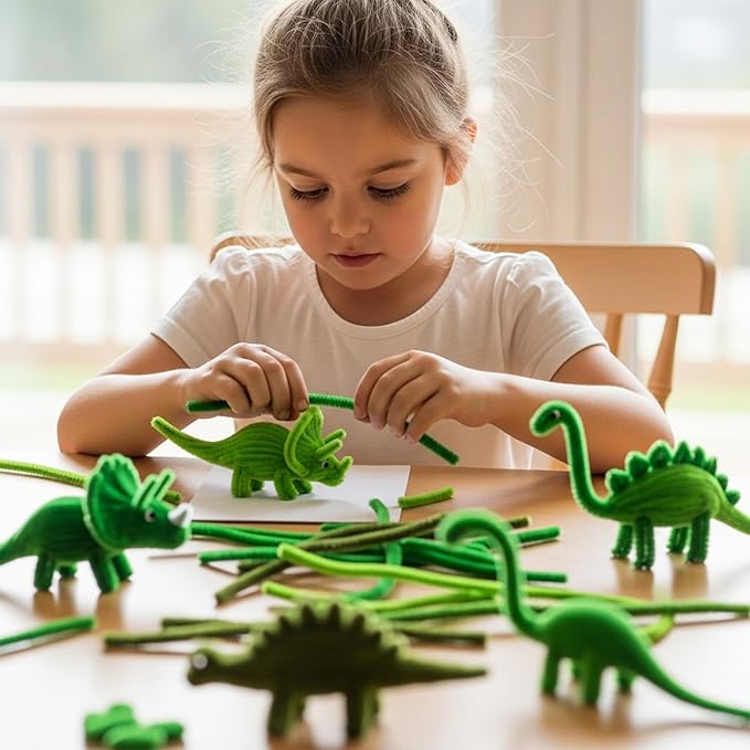 Caydo 200 Pieces Green Pipe Cleaners,Thick Fluffy Chenille Stems, Pipe Cleaner Crafts for Arts & Crafts, Perfect for Making Animals, Flowers, and Mother's Day Decorations