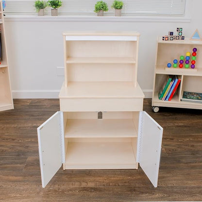 Children’s Factory Wooden Play Kitchen Hutch - Kids & Toddlers Pretend Fridge - Realistic Design & Feature - Pre-School Furniture for Classroom or Playroom- 24" W x 15" D x 44" H - Assembly Required