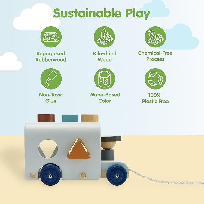 PlanToys® Sorting Bus Wooden Toy for Kids Ages 3+ | Montessori Shape & Colour Learning Activity for Sorting, Coordination & Fine Motor Skills | Eco-Friendly Educational Playset