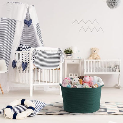 Maliton Woven Rope Basket for Blankets, Extra Large Storage, Green Laundry Hamper, Baby and Pet Toy Storage, Big Towel Basket, 22" x 22" x 14" Blanket Holder, Cotton Rope Bin