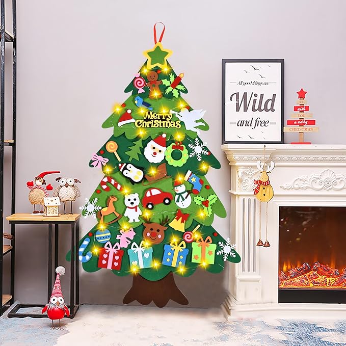 Felt Christmas Tree - 3.4 FT Christmas Decorations for Toddlers with 46 Pcs Ornaments,DIY Xmas Gifts for Door Wall Hanging Decorations
