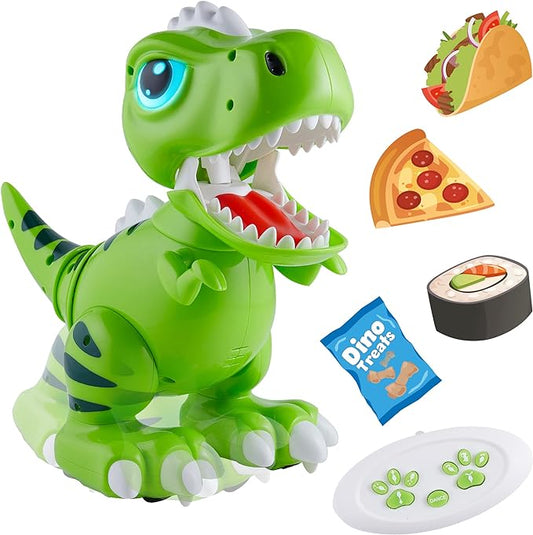 Robo Pets T-Rex Dinosaur Toy for Boys and Girls - Remote Control Robot Toy with LED Light Eyes, Interactive Hand Motion Gestures, STEM Toy Program Treats, Walking and Dancing Robot Dinosaur Kids Toy