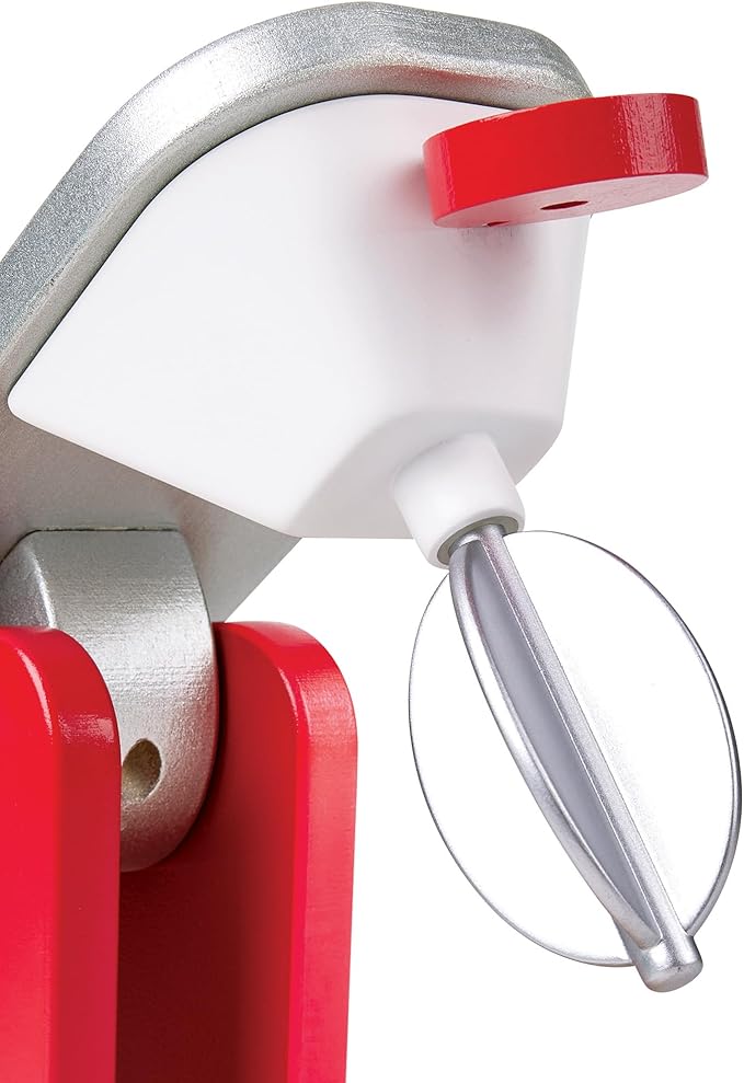 Hape: Wooden Mix & Bake Set - Red - Wooden Kitchen Toy Appliance, Pull String Spinning Blades, Realistic Baking, Interactive Pretend Play, Kids Age 3+