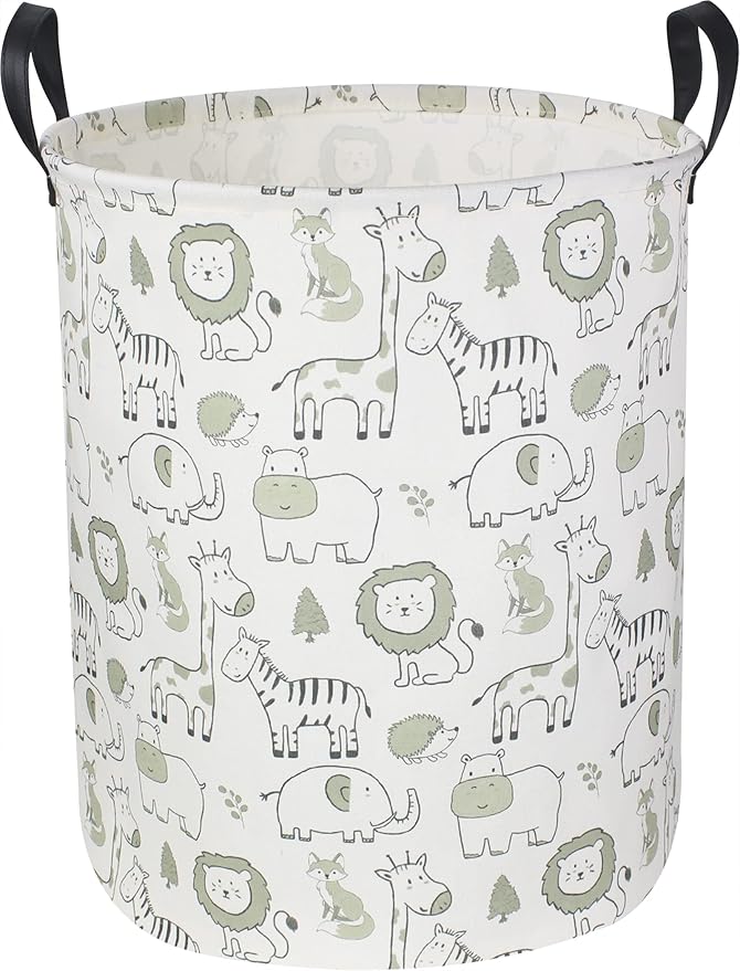 CLOCOR Baby Laundry Basket,Collapsible Kids Toys Storage Baskets,Nursery Hamper for Boys and Girls,Jungle Bedroom Decor,Gift Basket（Green Animals