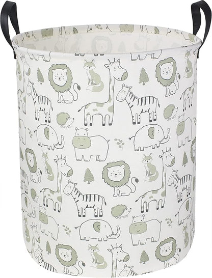 CLOCOR Baby Laundry Basket,Collapsible Kids Toys Storage Baskets,Nursery Hamper for Boys and Girls,Jungle Bedroom Decor,Gift Basket（Green Animals