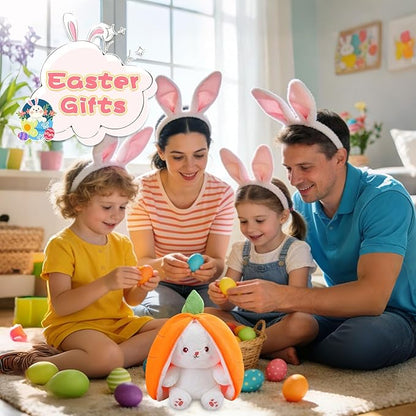 MIAODAM 13.7 inch Easter Bunny Stuffed Animal, Kawaii Squishy Cute Easter Bunny Plush Turn Into Rabbit Fruit Doll Carrot Strawberry Pillow, Plushies Funny Bunny Toy for Baby