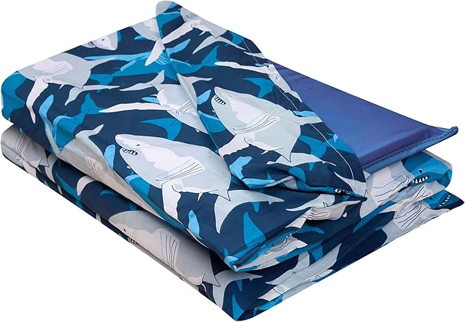 Wildkin Kids Nap Mat Cover for Boys & Girls, Sewn-in Flap Design Rest Mat Cover, Perfect for Preschool & Daycare, Fits Our Vinyl Nap Mat up to 1.5 Inches Including Basic Sleep Mat (Sharks)
