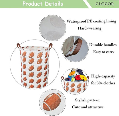 CLOCOR Kids Laundry Basket,Waterproof Nursery Hamper for Baby Boy,Football Storage Baskets for Boys Bedroom,Kids Toys Storage Bin,Room Decor,Gift Basket（Rugby