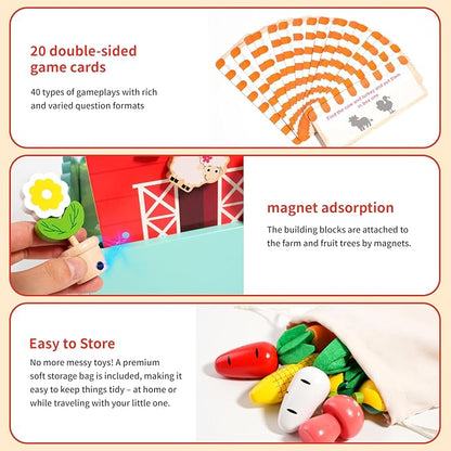 INIFEIDALA Montessori Wooden Farm Sensory STEM Toys for 2-5 Year Old Boys & Girls, Preschool Educational Toddler Toys for Speech Therapy & Fine Motor Skills Development, Ideal Kids Birthday Gift