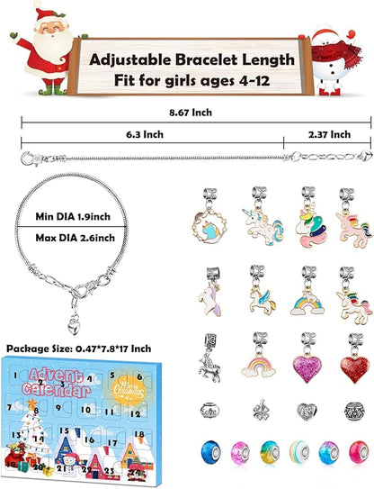 Advent Calendar 2024 Girls Unicorn Charm Bracelets Making Kit, 24 Days of Christmas Advent Calendars for Teens Kids Age 6-12, Unicorns Gifts for Girls 6 7 8-10 Girl Craft Toys Countdown Calender.