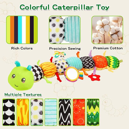 Baby Toys Musical Caterpillar for 0-12 Months, Infant Stuffed Animal with Mirror, Crinkle & Rattle, Tummy Time Toy for Newborn 3 6 9 12 18 Months, Baby Shower Gifts for Boys and Girls