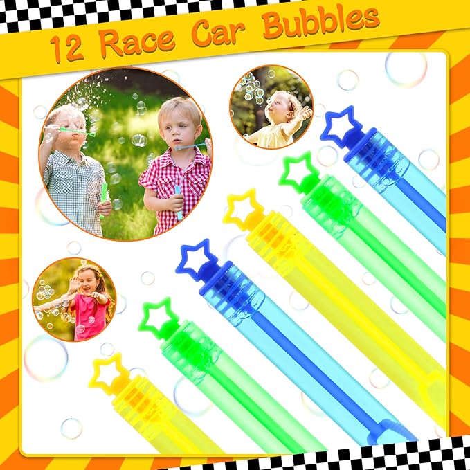 110 PCS Race Car Party Favors Birthday Supplies with Drinking Straws, Silicone Bracelets, Bubble Wands, Keychains, and Racing Car Pinata for Boys Goodie Bag Stuffers