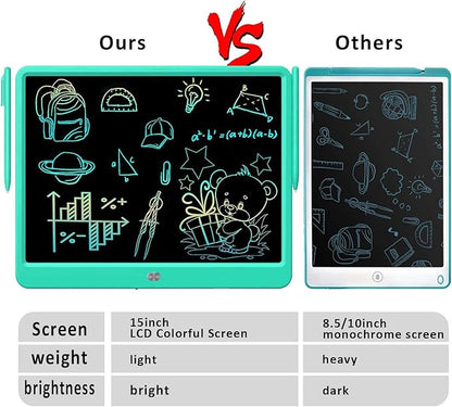 FLUESTON LCD Writing Tablet, Doodle Board Toys Gifts for 3-8 Year Old Girls Boys, 15 Inch Colorful Electronic Board Drawing Pad for Kids, Gifts for Toddler Educational Learning Travel Birthday, Green