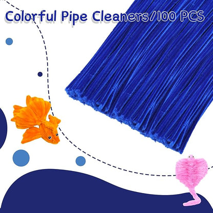 100Pcs Pipe Cleaners, Pipe Cleaners Craft, Chenille Stems Creative Craft Pipe Cleaners Flowers for Festivals Decorations, Crafting Pipe Cleaners Supplies for DIY Arts Making/Royal Blue