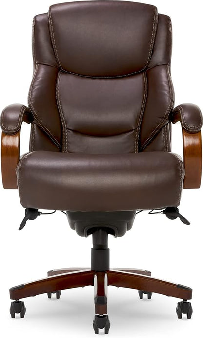 La-Z-Boy Delano Big & Tall Executive Office Chair, High Back Ergonomic Lumbar Support, Bonded Leather, Brown