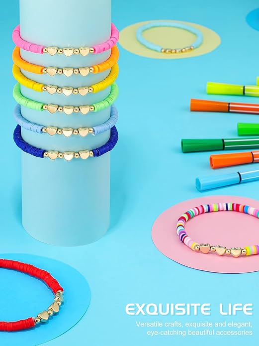 Sureio 24 Pcs Colorful Friendship Bracelets Heart Bracelets Surfer Bracelets Stretch Beaded Kids Bracelet for Girls Women Valentine's Day Gifts Tween Girl Party Favors