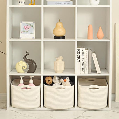 ICERZCZ Large Storage Baskets for Organizing Shelves, Woven Cotton Rope Bins for Baby Nursery Organization, Book Toy Towel Organizer, 17"x13"x9.5", 3 Packs, Off White