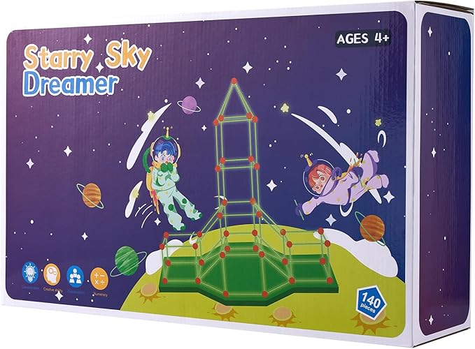 VEVOR Fort Building Kit for Kids, 140PCS Glow in The Dark STEM Building Toys, Educational Gift for 4 5 6 7 8+ Year Old Boys & Girls Indoor Outdoor Play Tent Construction Toys with 96 Rods and 44 Balls