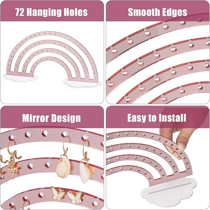 NiHome Mirror Finish Rose Gold Acrylic Earring Holder 74-Hole Rack for 37 Pairs - Versatile Storage Easy Assembly Cloud Shape Base Stylish Jewelry Organizer for Home Decor, Jewelry Display (2PCS)