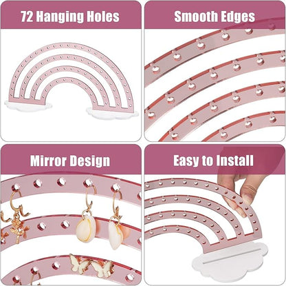 NiHome Mirror Finish Rose Gold Acrylic Earring Holder 74-Hole Rack for 37 Pairs - Versatile Storage Easy Assembly Cloud Shape Base Stylish Jewelry Organizer for Home Decor, Jewelry Display (2PCS)