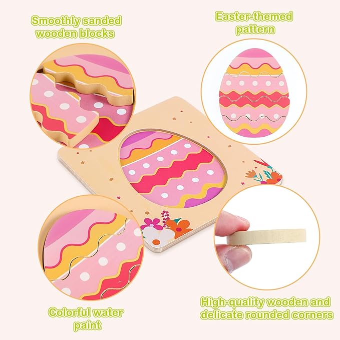 Easter Wooden Puzzles for Toddler - 4 Pack Basket Stuffers Fillers Puzzle Toys for Boys Girls, Jigsaw Learning Educational Gifts for Party Favors