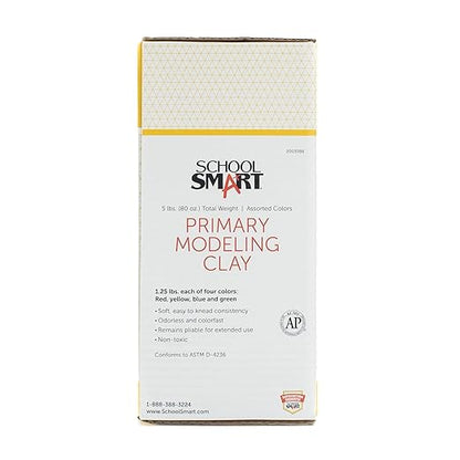 School Smart Modeling Clay for School and Home Use, Permanently Soft Design, 5 Pounds, Assorted Primary Colors