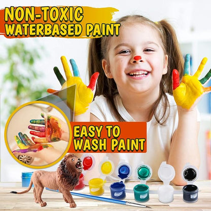 FUNZBO Safari Animals Figures Paint Set for Kids, Arts and Crafts Supplies Painting Kit for Kids ages 4-8, Zoo Jungle Animals Figurines Toy & Playsets for Toddlers 1-3,3-5,5-7 Boys Girls Birthday Gift