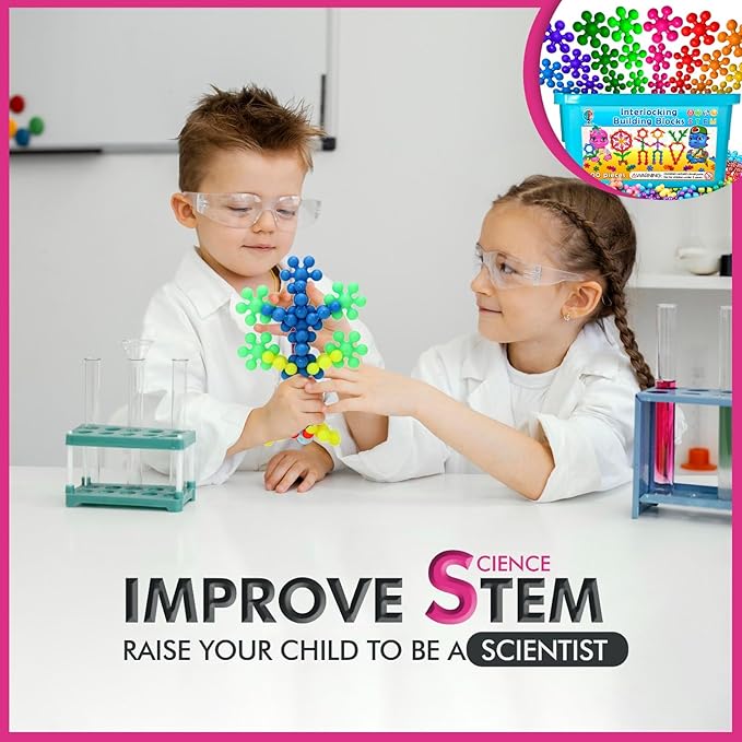 Curious 2 Learn 300 Pieces Building Blocks- Kids STEM Toys Educational Building Toys- Discs Sets Interlocking, Solid Plastic for Preschool Kids Boys and Girls Aged 3+, Creativity Kids Toys