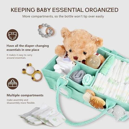 GEMII Diaper Caddy Organizer-Large Baby Caddy Organizer with Handle，Newborn Registry Essentials，Baby Shower Gift Basket for Boy or Girl (Green, Large)
