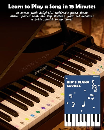 STRICH 37 Keys Kids Piano Keyboard Set, Mini Grand Digital Piano for Kids with Stand Chair, Wood Piano for 3+ Girls and Boys, Classic Black, SEK-60