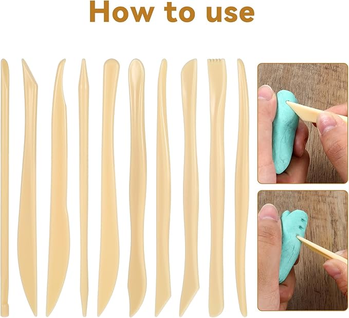 AOZUO 10PCS Double-Ended Clay Sculpting Tools, Plastic Polymer Clay Modeling Tools Ceramic Pottery Carving Tools for Cutting Embossing Smoothing Shaping Molding
