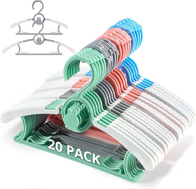 Adjustable Plastic Baby Hangers for Closet, Hanger for Baby Children Clothes, Suitable for Infant Toddlers Nursery Kids 11.4" Clothes Hangers 20Pack(Mix Colors)