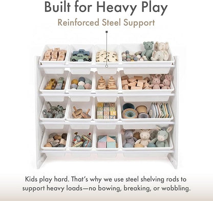 Humble Crew Toy Storage Organizer with 16 Removable Storage Bins for Kids Playroom, 4-Tier Toddler Toy Organization and Storage, White/White