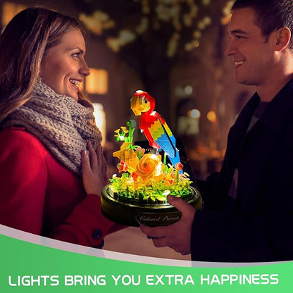 Topdear Flower Parrot Bouquet Building Set with LED String Light and Dust Cover, 551 Pcs Animals Flower Mini Bricks Building Blocks Toy for Kids, Adults, Gift for Mother's Day, Christmas(Red)