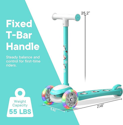 3 Wheel Scooter for Kids, Smooth Light Up LED Front Wheels, Wide Anti Slip Deck, Rear Foot Brake, Easy Lean to Steer Maneuvering, Indoor & Outdoor Ride On Toys for Ages 2 Up,
