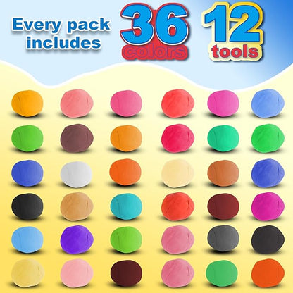 Air Dry Clay 48Pcs - 36 Colors Modeling Clays Kit with 12Pcs Dough Tools, Dough Accessories Includes Basic Dough Tools and DIY Molding Magic Clay for Boys,Girls,Kids Ages 4-8